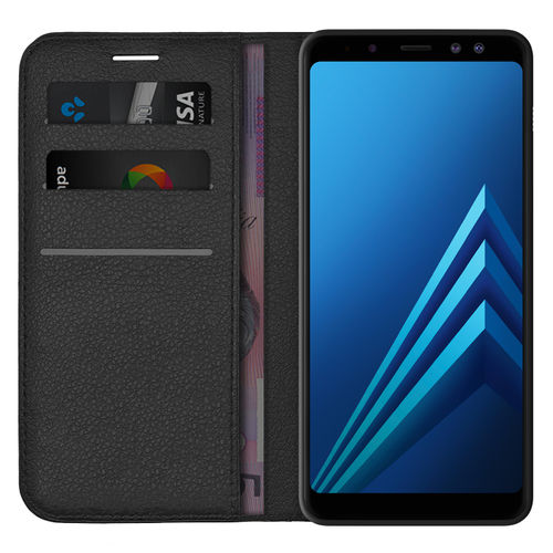 Leather Wallet Case & Card Holder Pouch for Samsung Galaxy A8 (2018) - Black